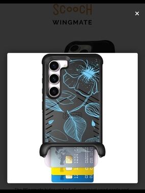 Wingmate Samsung Galaxy 23s Phone Case w/ Blue Floral Accents and Card Holder